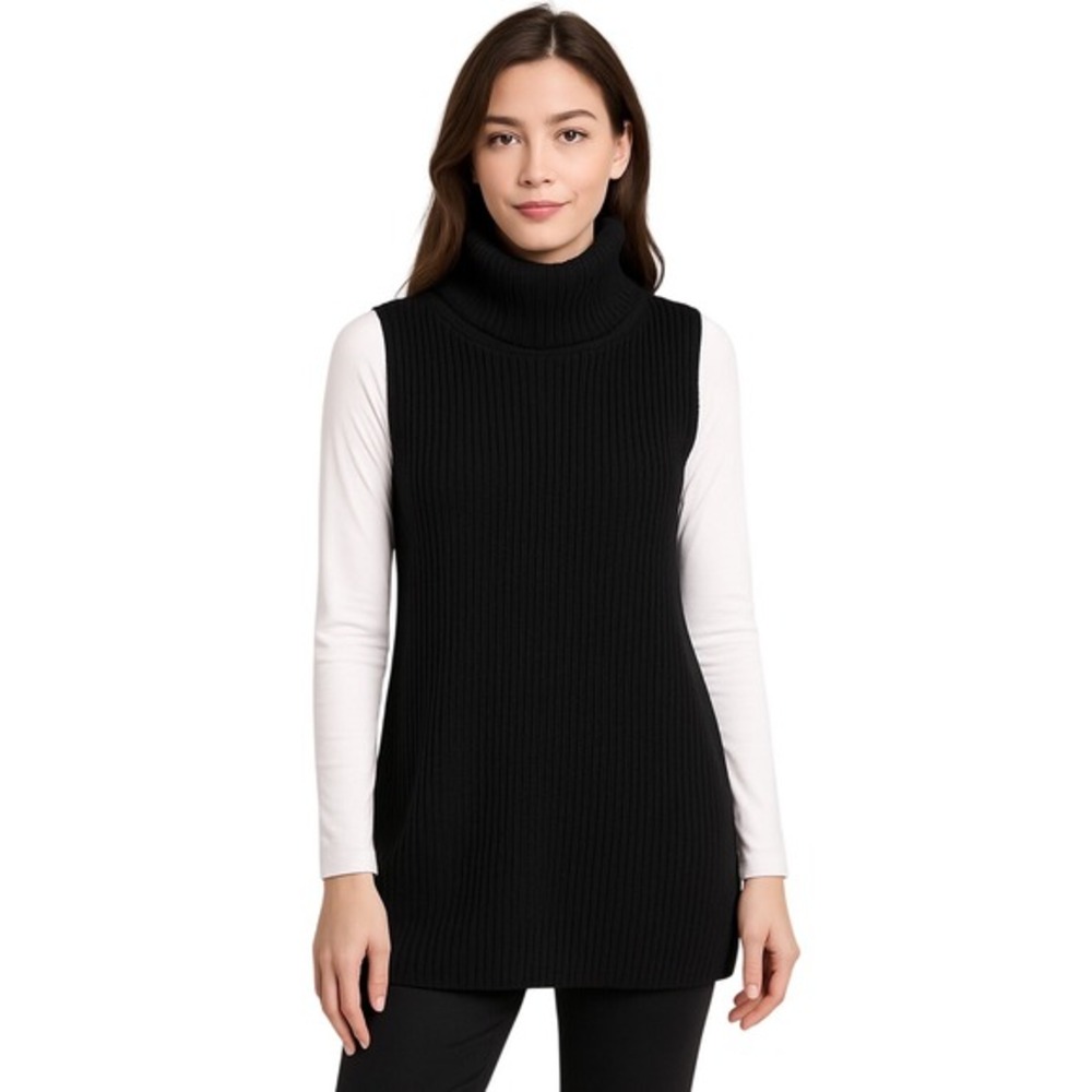 The Limited Black Ribbed Turtleneck Sleeveless Sweater MT Langenlook Chic 75-23